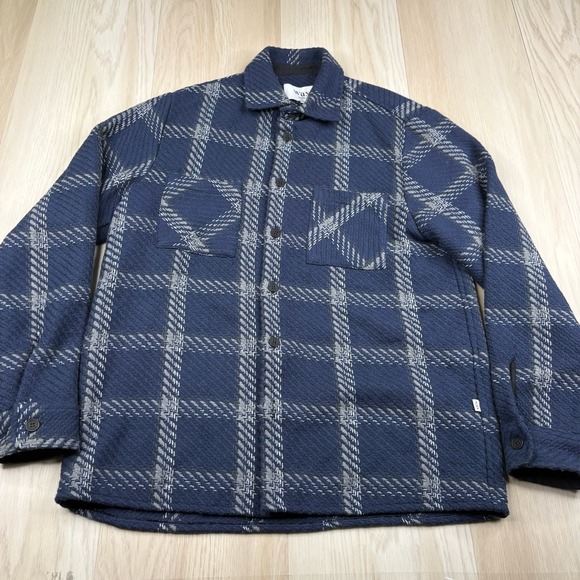 Wax London Mens Navy Amalfie Check Button Front Whiting Overshirt Jacket Size M